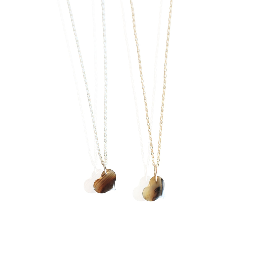 Agate Puffy Heart Charm Necklace - Chocolate and Steel