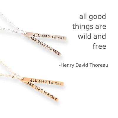 “All good things are wild and free” - Henry David Thoreau Quote Necklace - Chocolate and Steel