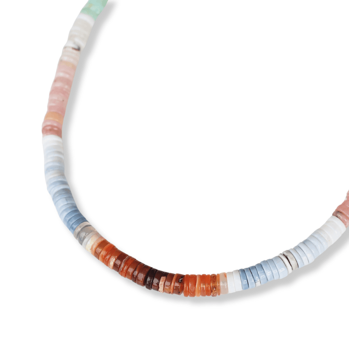 Autumn Leaves Opal Heishi Necklace - Chocolate and Steel