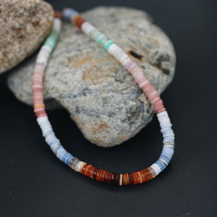 Autumn Leaves Opal Heishi Necklace - Chocolate and Steel