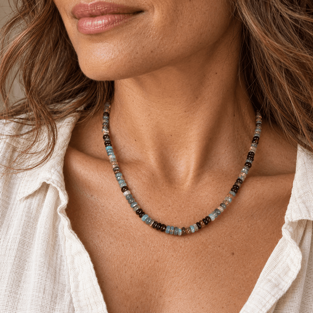 Bahama Blue Graduated Opal Necklace — One of a Kind - Chocolate and Steel