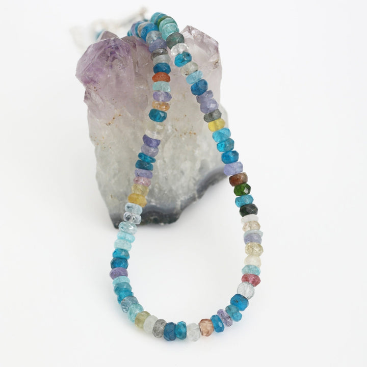 Blue Disco Mixed Gemstone Necklace - Chocolate and Steel