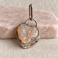 Butterfly Heart Opalized Fossil Pendant — Sterling Silver — One of a Kind - Chocolate and Steel