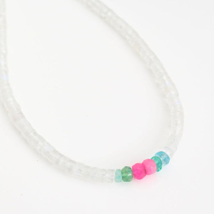 Calhoun Moonstone Striped Opal Beaded Necklace - Chocolate and Steel