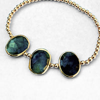 Cliffside Gold Bead Bracelet in Labradorite, Emerald, and Turquoise - Chocolate and Steel