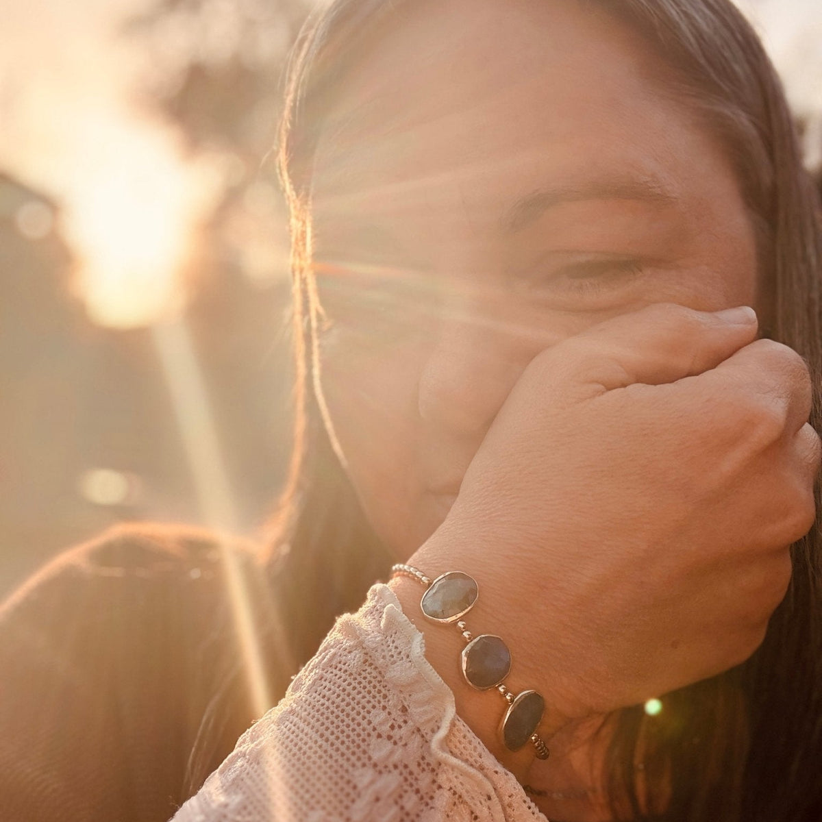 Cliffside Gold Bead Bracelet with Labradorite and Turquoise - Chocolate and Steel