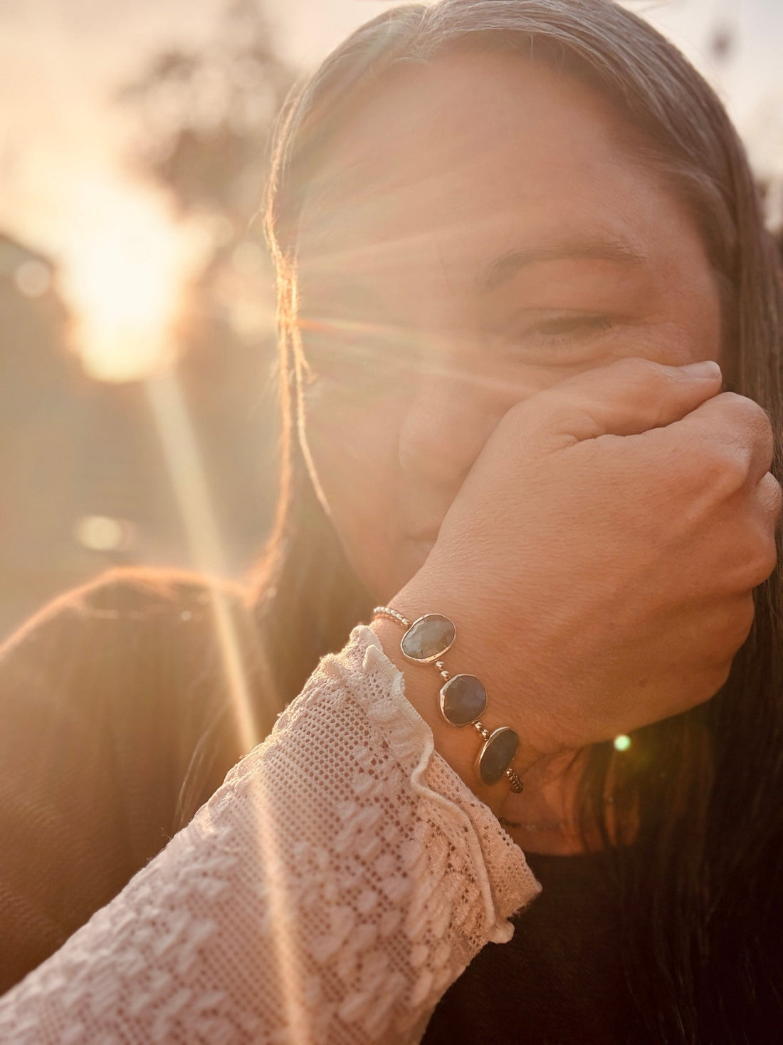 Cliffside Gold Bead Bracelet with Labradorite and Turquoise - Chocolate and Steel