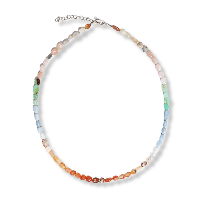 Cobblestone Rainbow Road of Opals Necklace - Chocolate and Steel