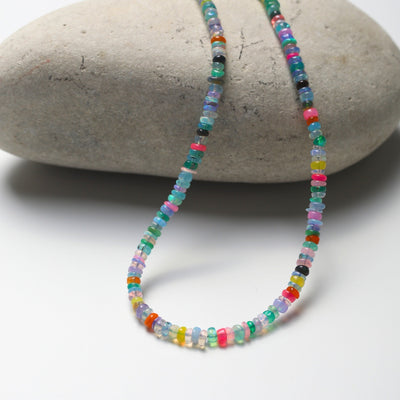 Confetti Opals Necklace - Bright Rainbow Opals - Chocolate and Steel
