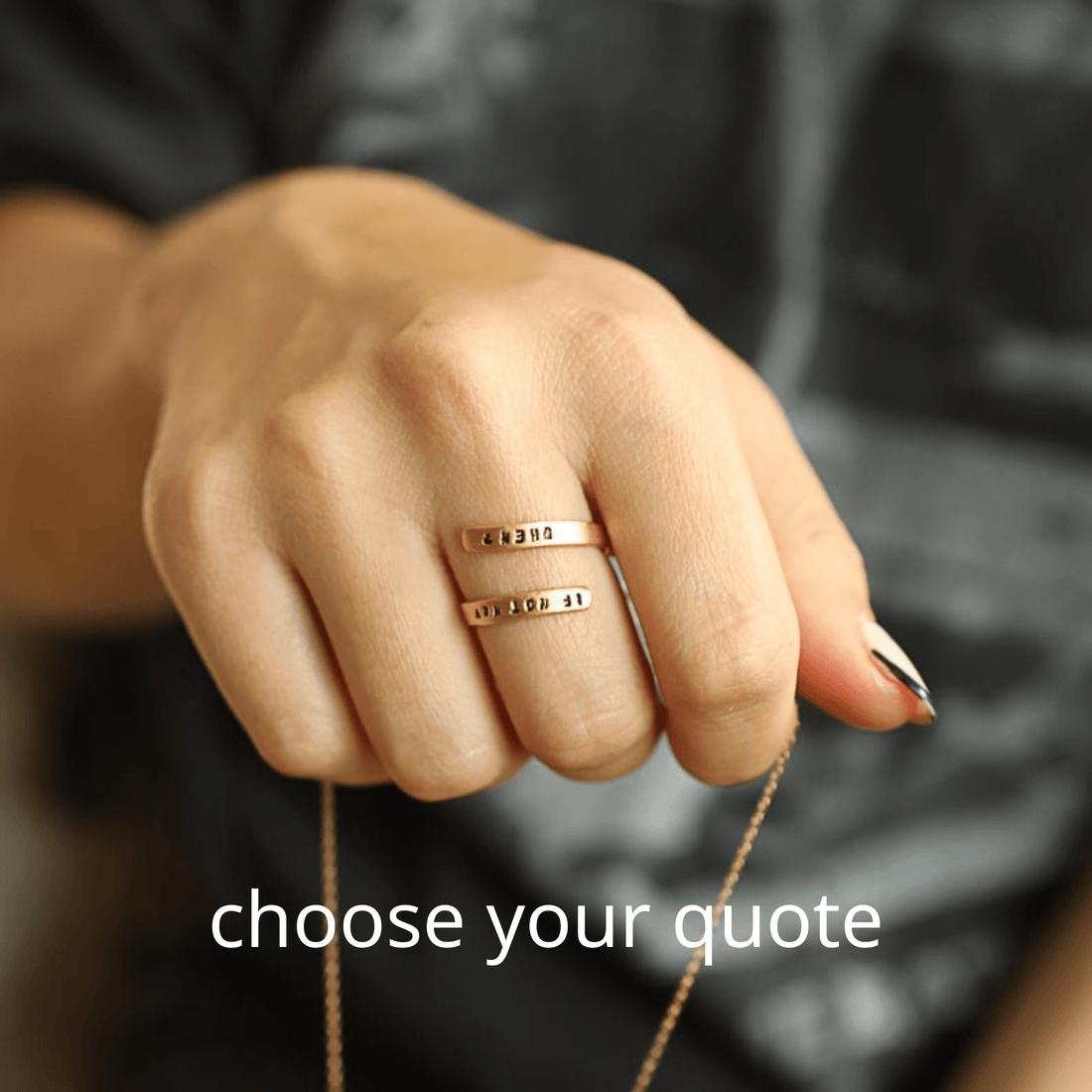 Custom Quote Wrap Ring- Personalized Chocolate and Steel
