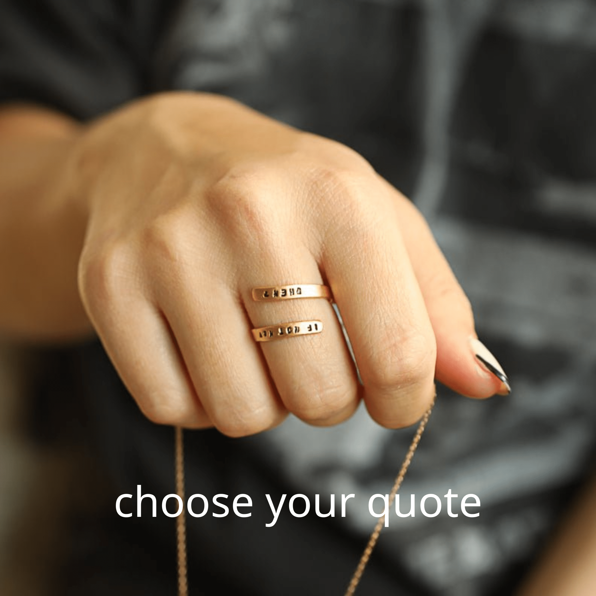 Custom Quote Wrap Ring- Personalized - Chocolate and Steel