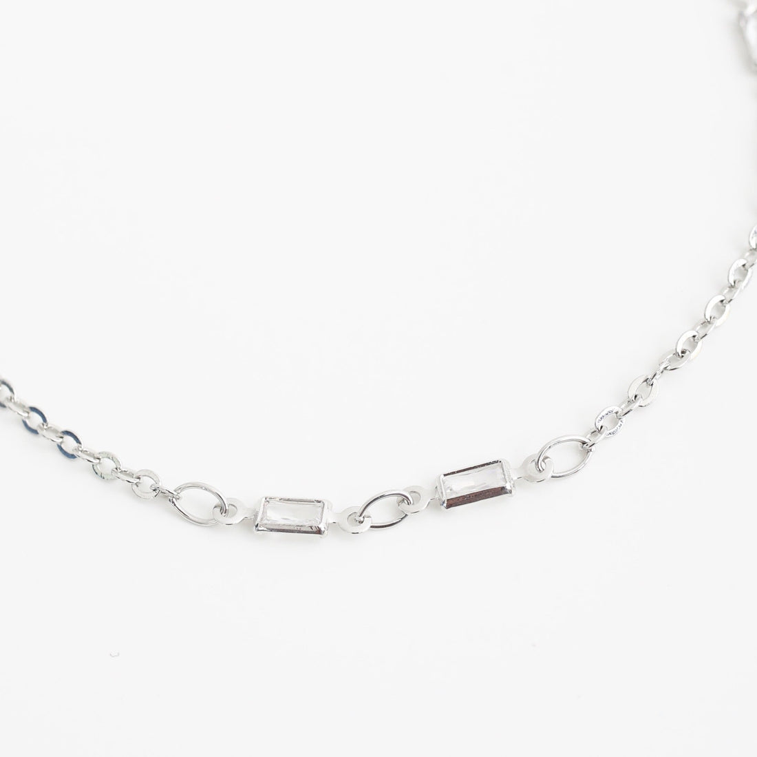 Delicate Baguette Crystal Chain Bracelet - Chocolate and Steel