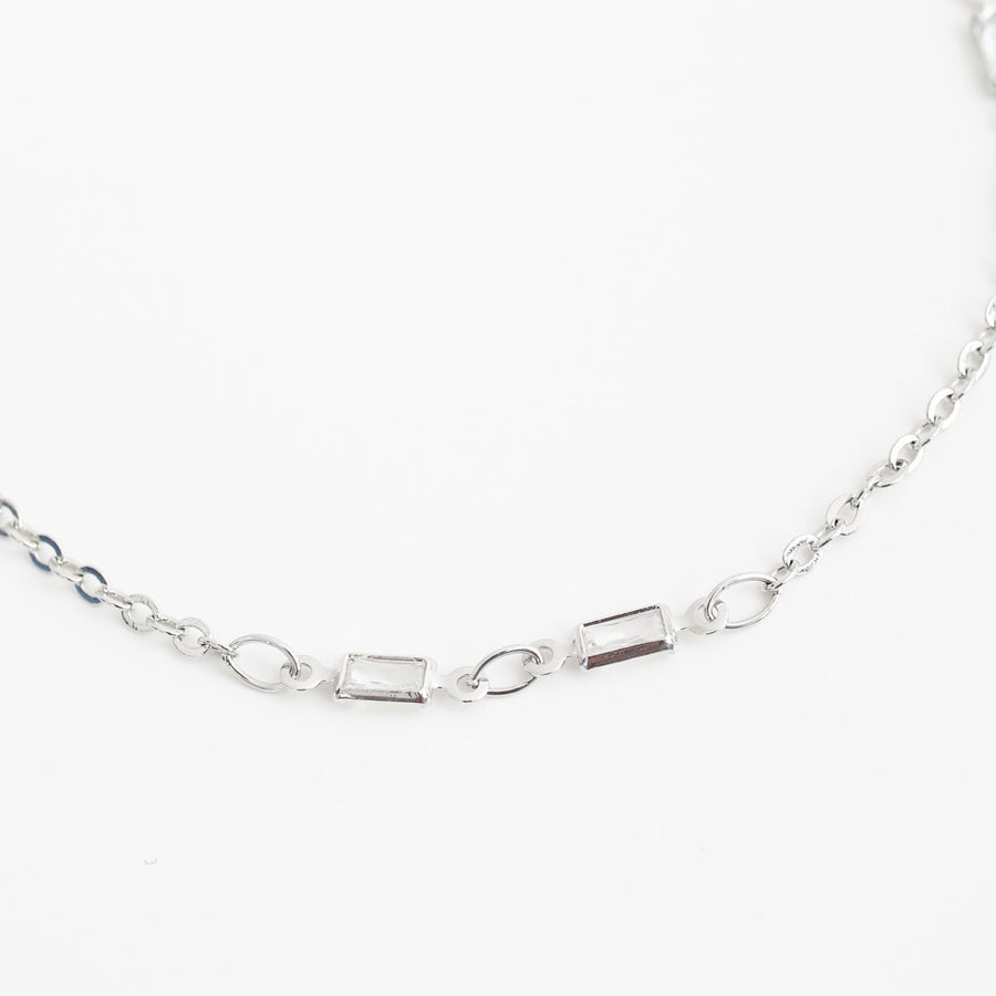 Delicate Baguette Crystal Chain Bracelet - Chocolate and Steel