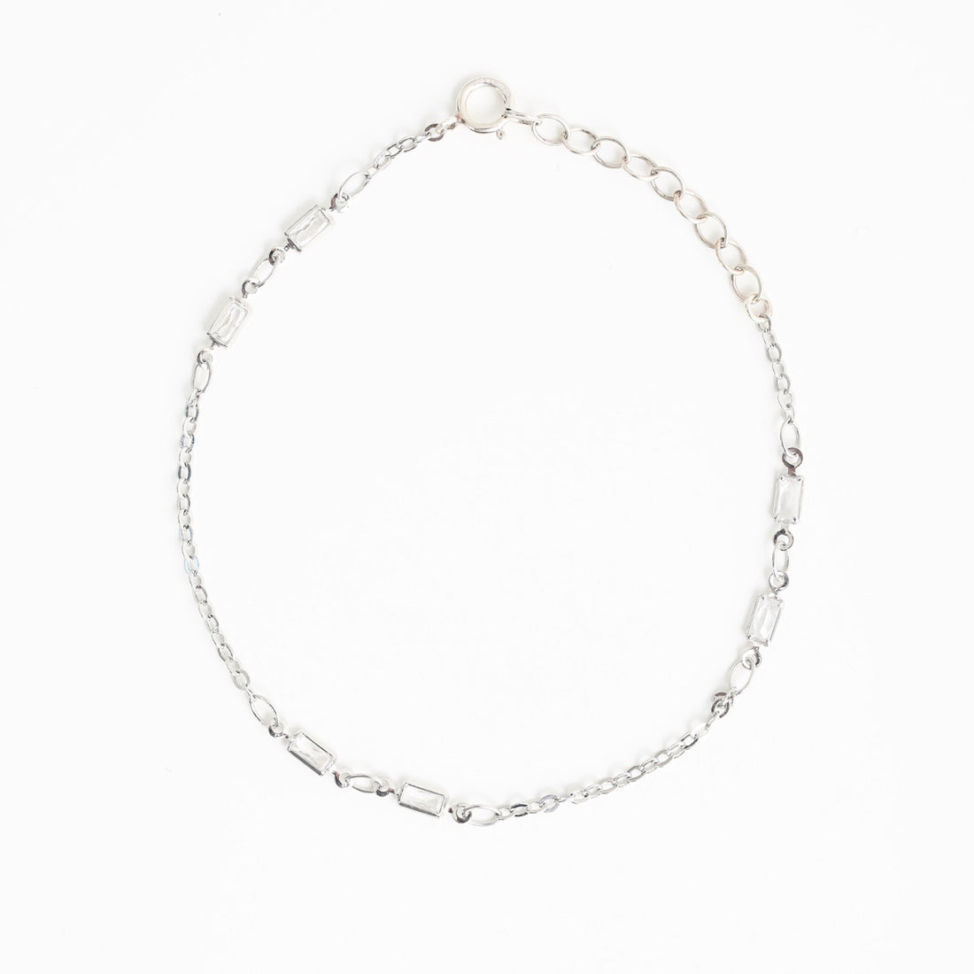 Delicate Baguette Crystal Chain Bracelet - Chocolate and Steel