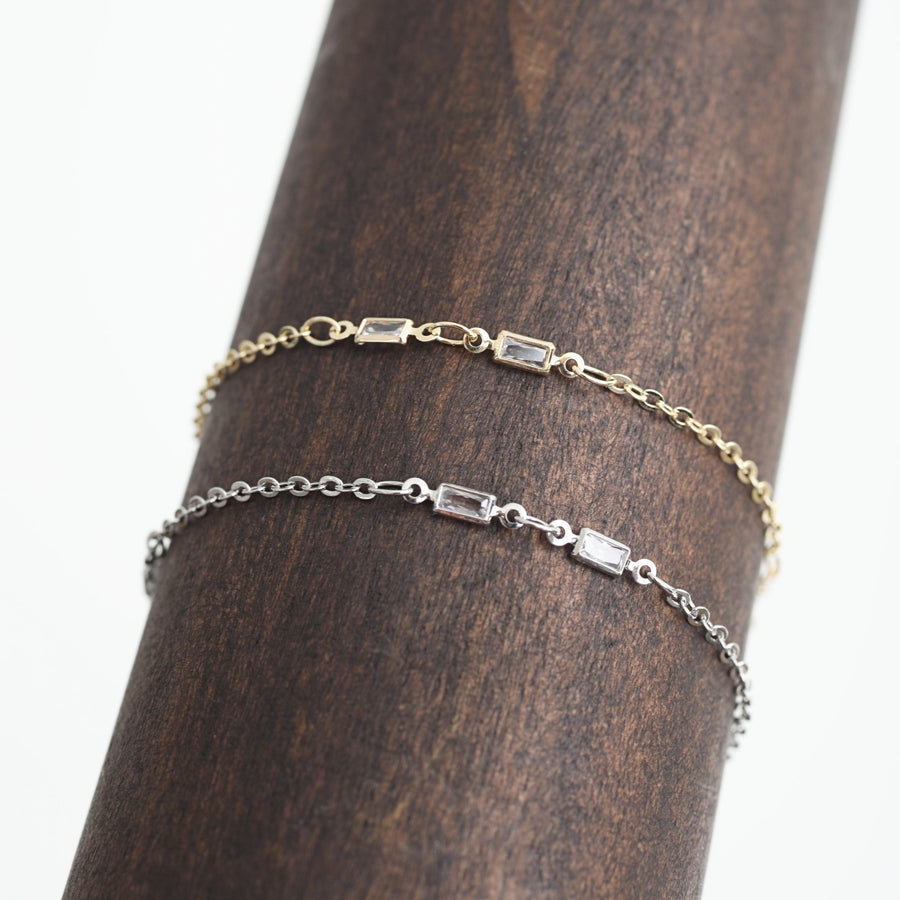 Delicate Baguette Crystal Chain Bracelet - Chocolate and Steel