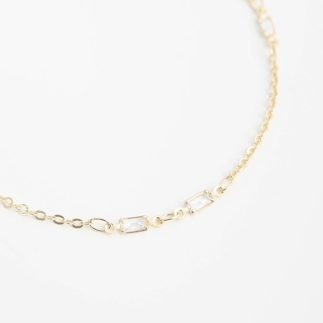Delicate Baguette Crystal Chain Bracelet - Chocolate and Steel