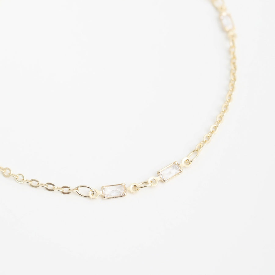 Delicate Baguette Crystal Chain Bracelet - Chocolate and Steel