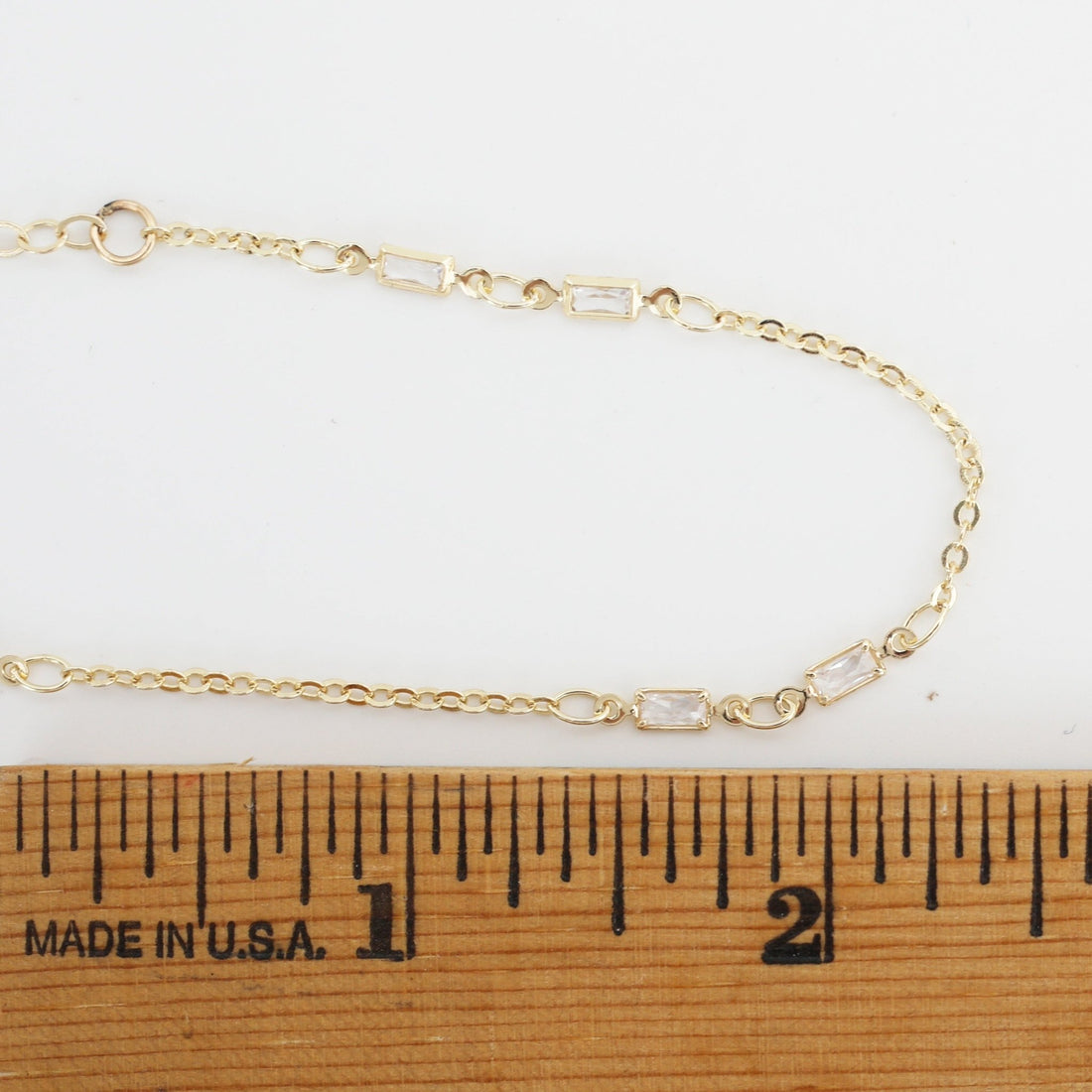 Delicate Baguette Crystal Chain Bracelet - Chocolate and Steel