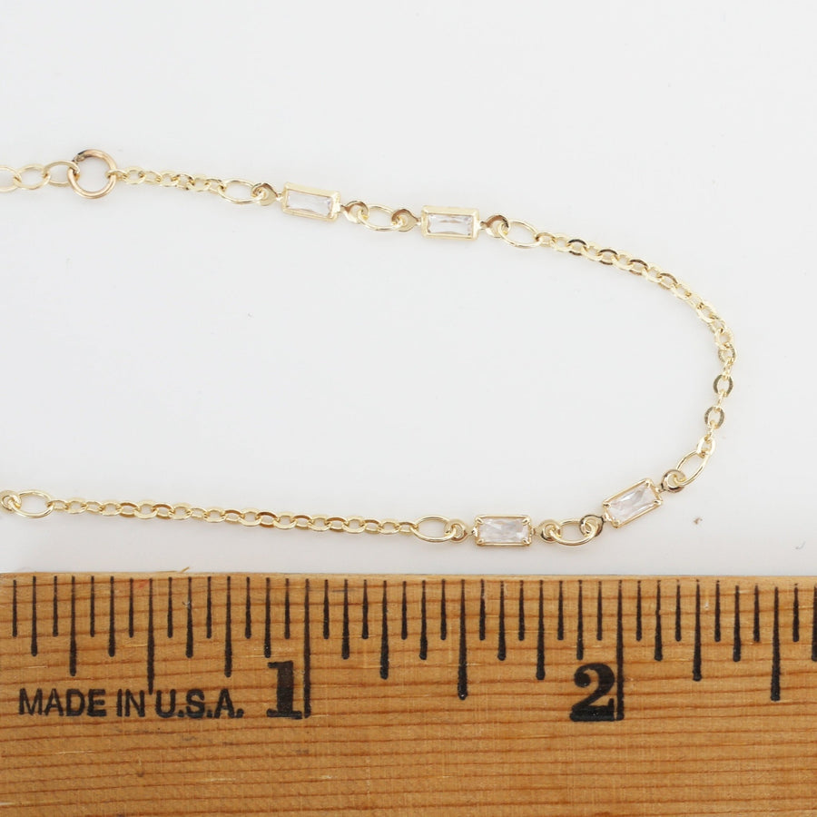 Delicate Baguette Crystal Chain Bracelet - Chocolate and Steel