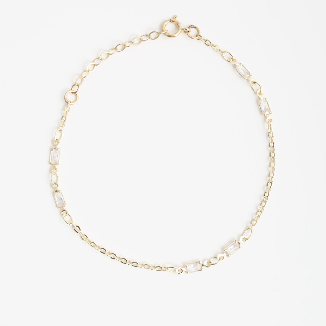 Delicate Baguette Crystal Chain Bracelet - Chocolate and Steel