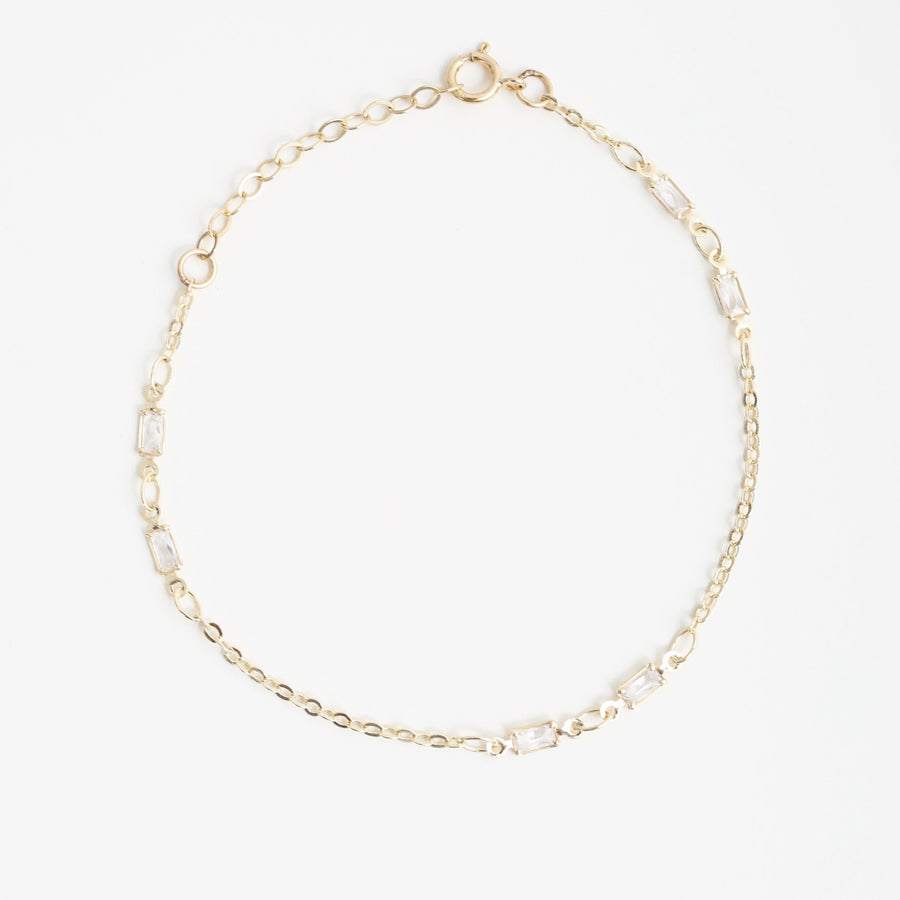 Delicate Baguette Crystal Chain Bracelet - Chocolate and Steel