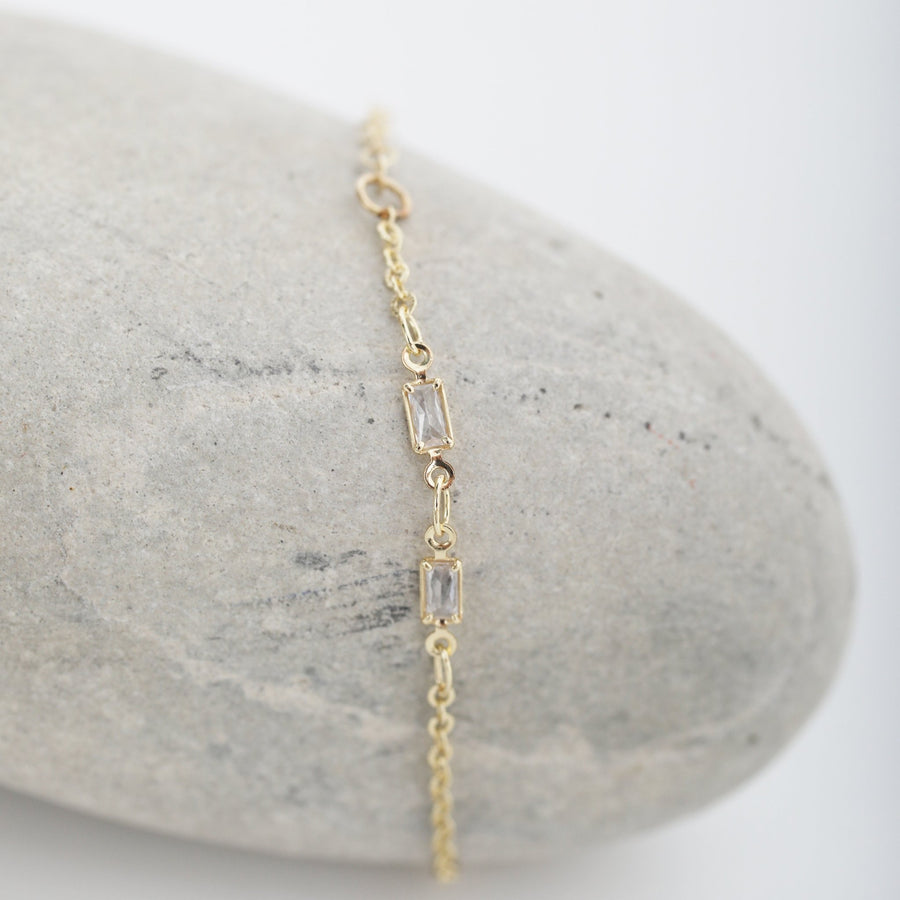 Delicate Baguette Crystal Chain Bracelet - Chocolate and Steel