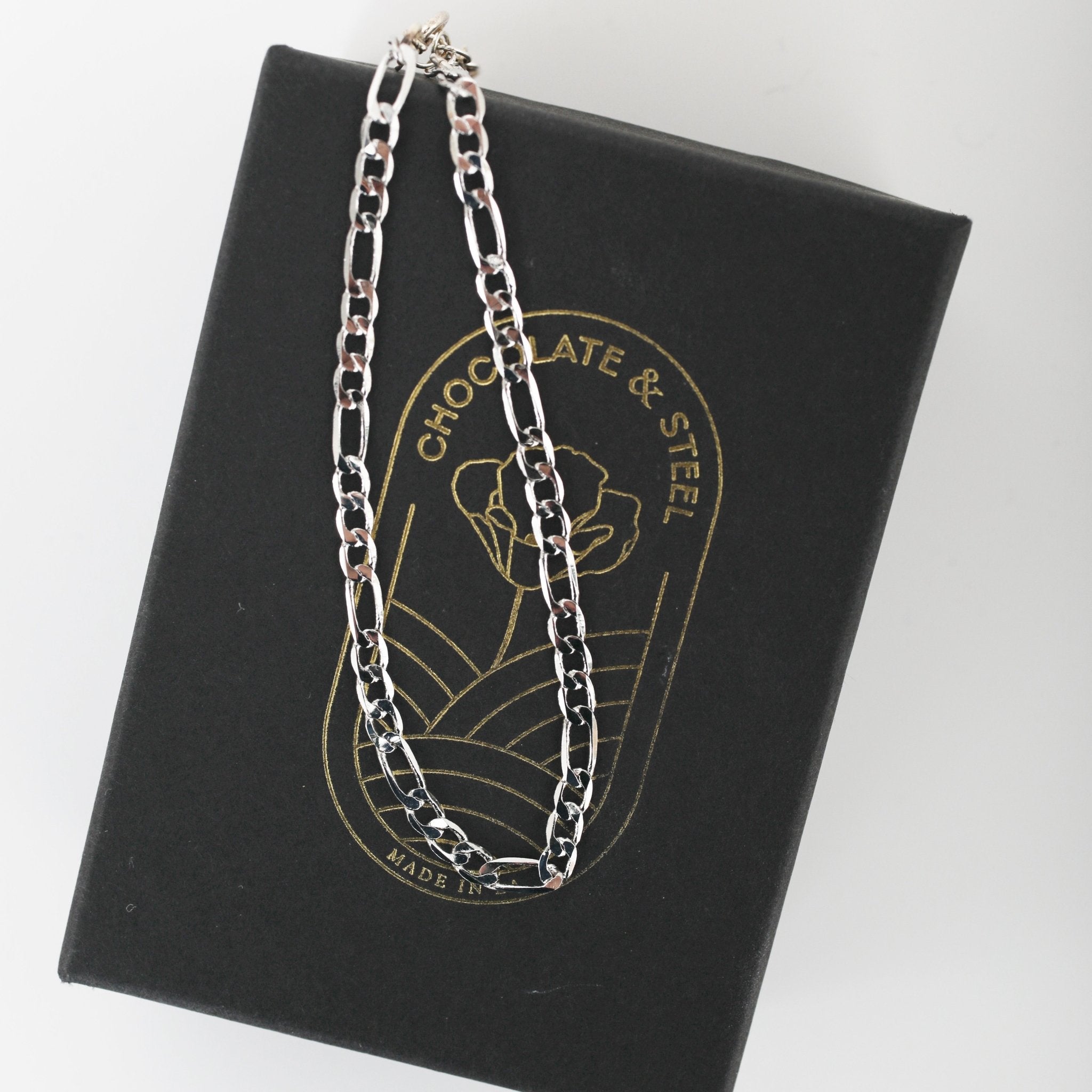 Delicate Figaro Chain Bracelet - Chocolate and Steel