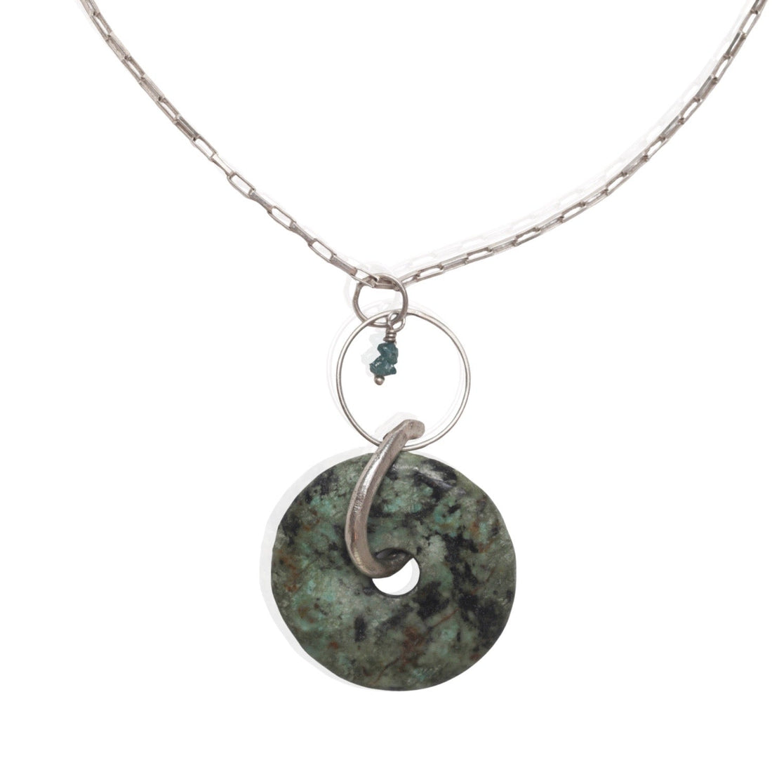 Desert Snake with Blue Diamond Necklace - Wisdom Necklace - Chocolate and Steel