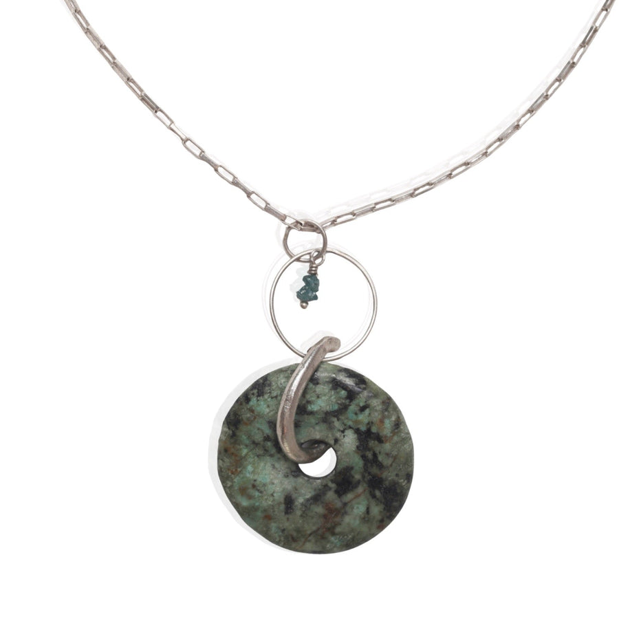 Desert Snake with Blue Diamond Necklace - Wisdom Necklace - Chocolate and Steel