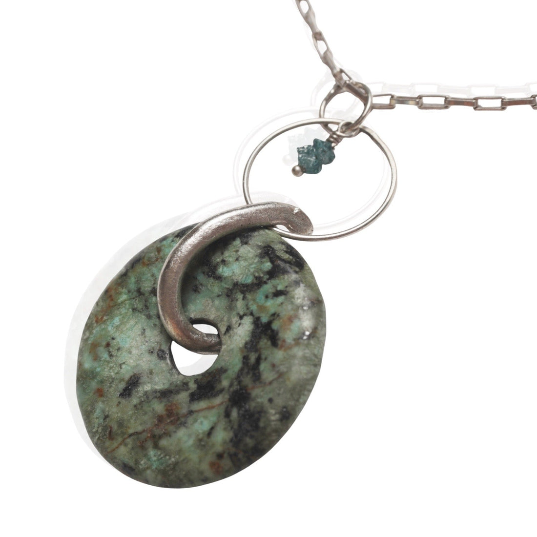 Desert Snake with Blue Diamond Necklace - Wisdom Necklace - Chocolate and Steel