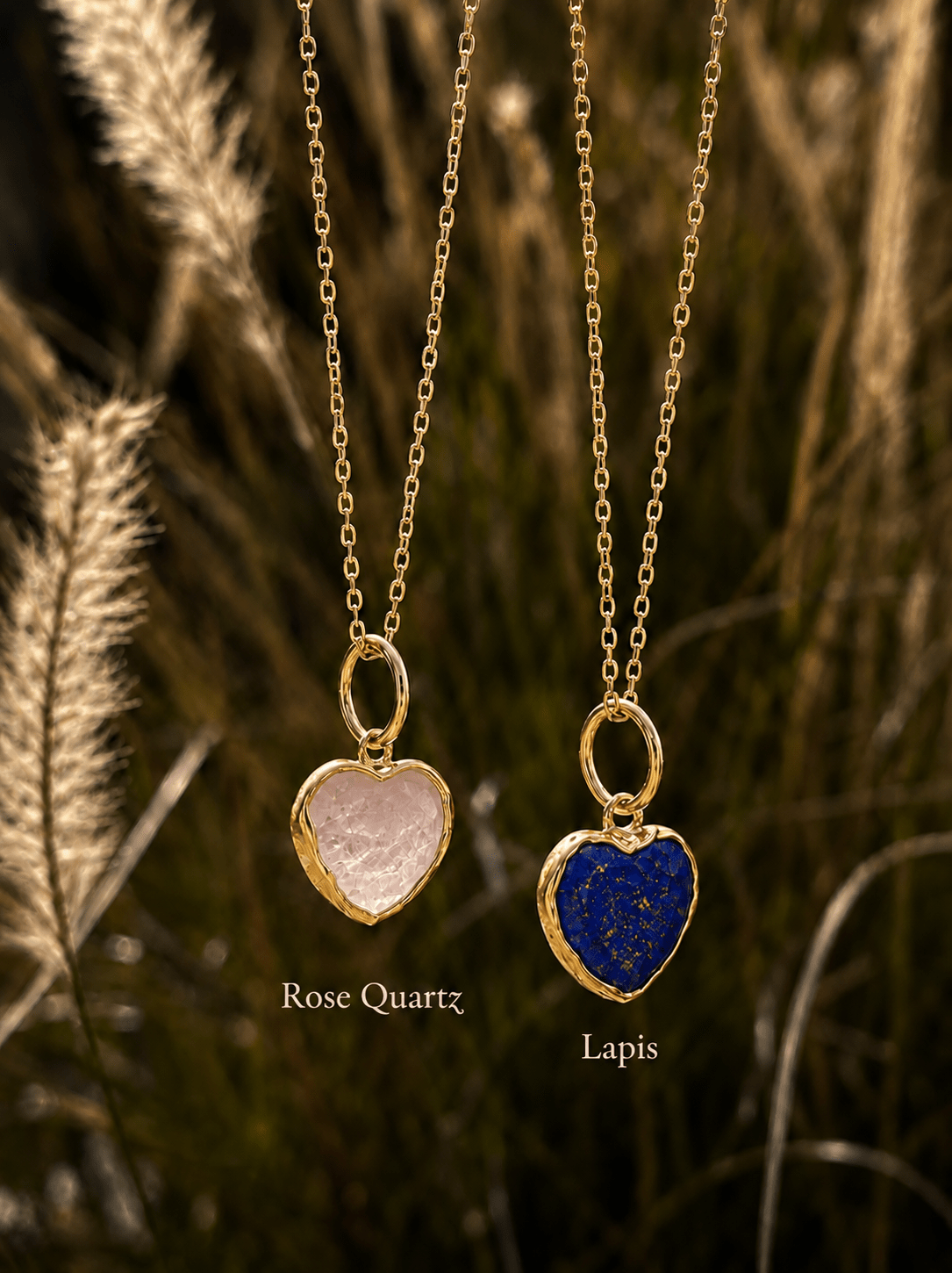 Esme Gemstone Heart Shaped Necklaces - Chocolate and Steel