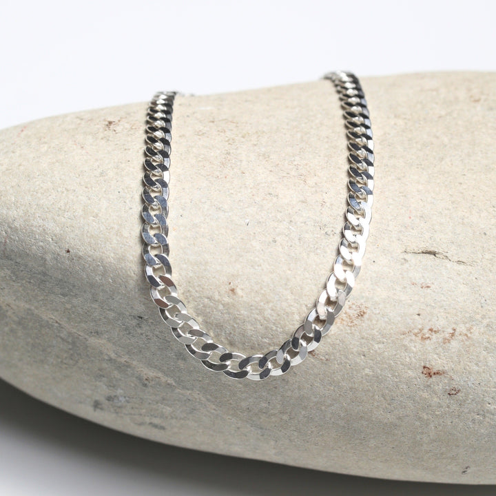 Flat Curb Chain Bracelet – Sterling Silver - Chocolate and Steel