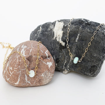 Floating Australian Opal Necklace - Chocolate and Steel