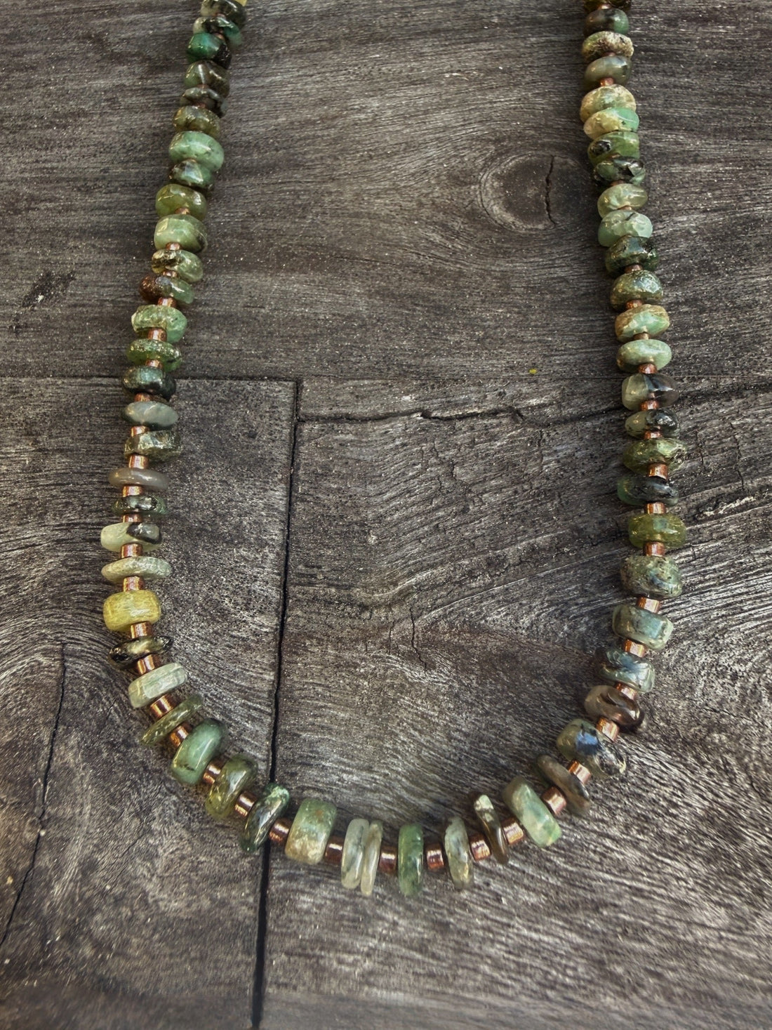 Forest Canopy Glow Emerald Necklace - Chocolate and Steel