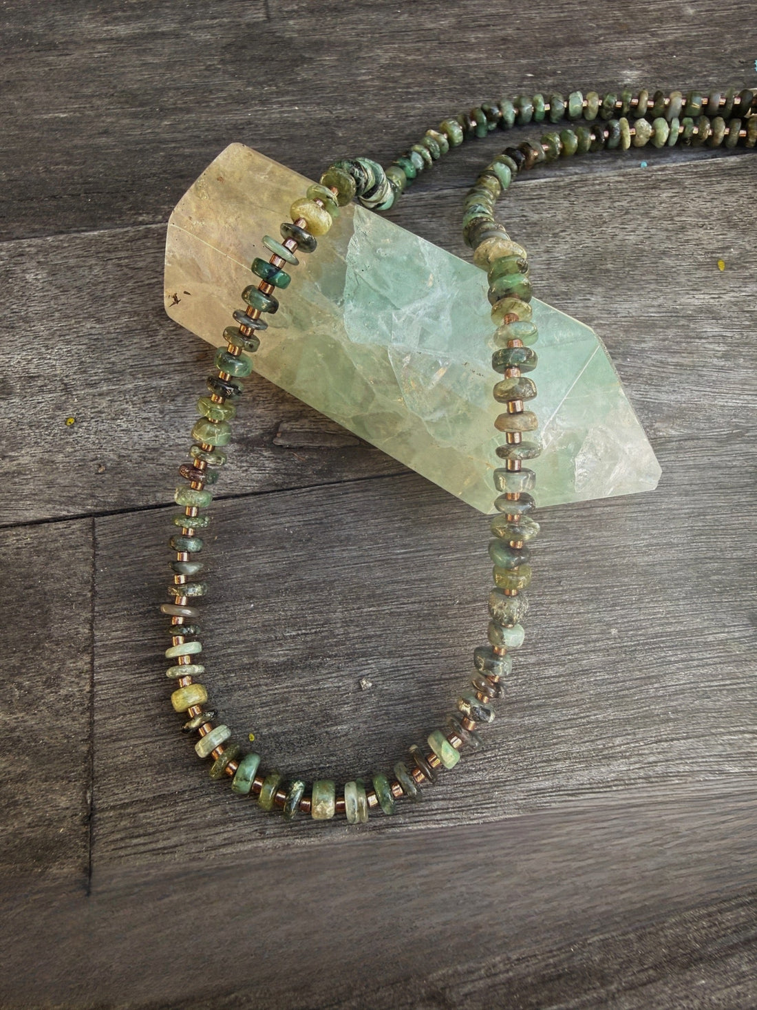 Forest Canopy Glow Emerald Necklace - Chocolate and Steel