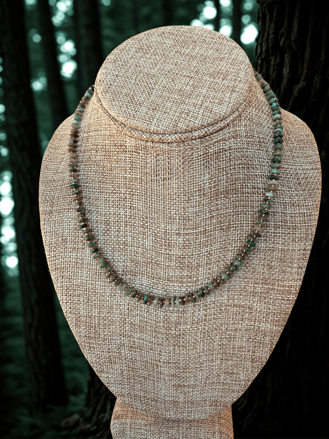 Forest Canopy Glow Emerald Necklace - Chocolate and Steel