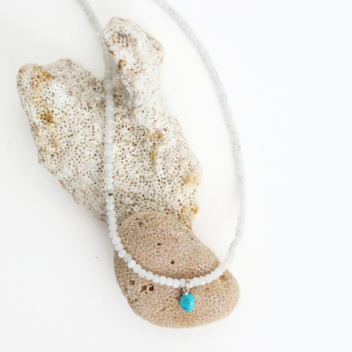 Frieda Moonstone and Turquoise Beaded Necklace - Chocolate and Steel