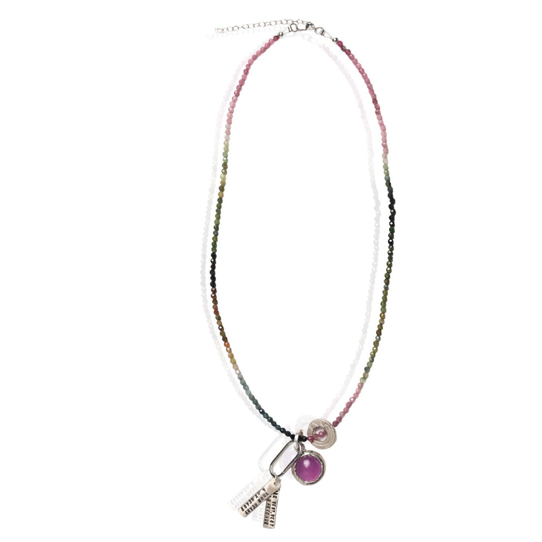 Gemdrop Juicy Chalcedony Charm Necklace - Chocolate and Steel