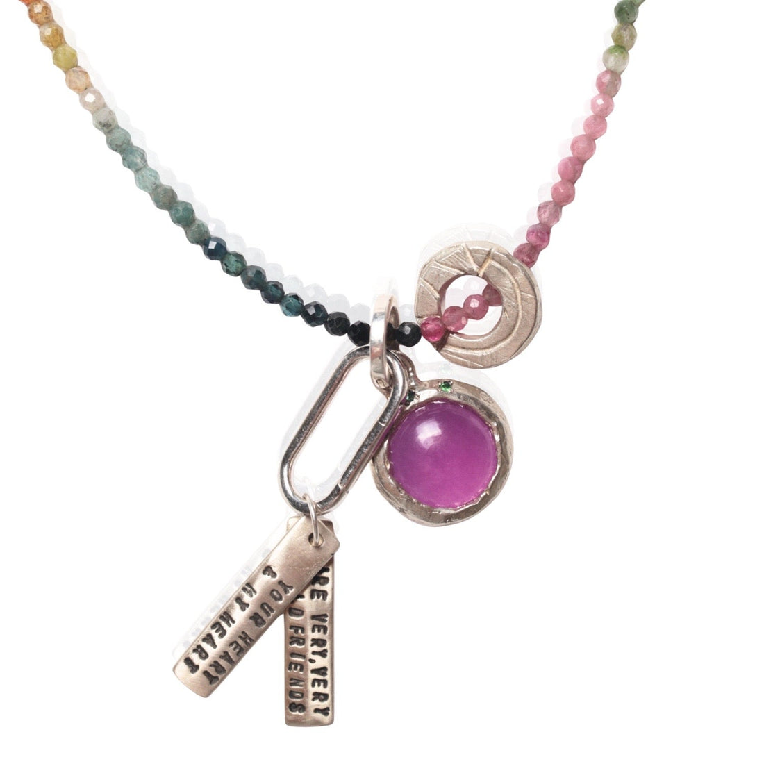 Gemdrop Juicy Chalcedony Charm Necklace - Chocolate and Steel