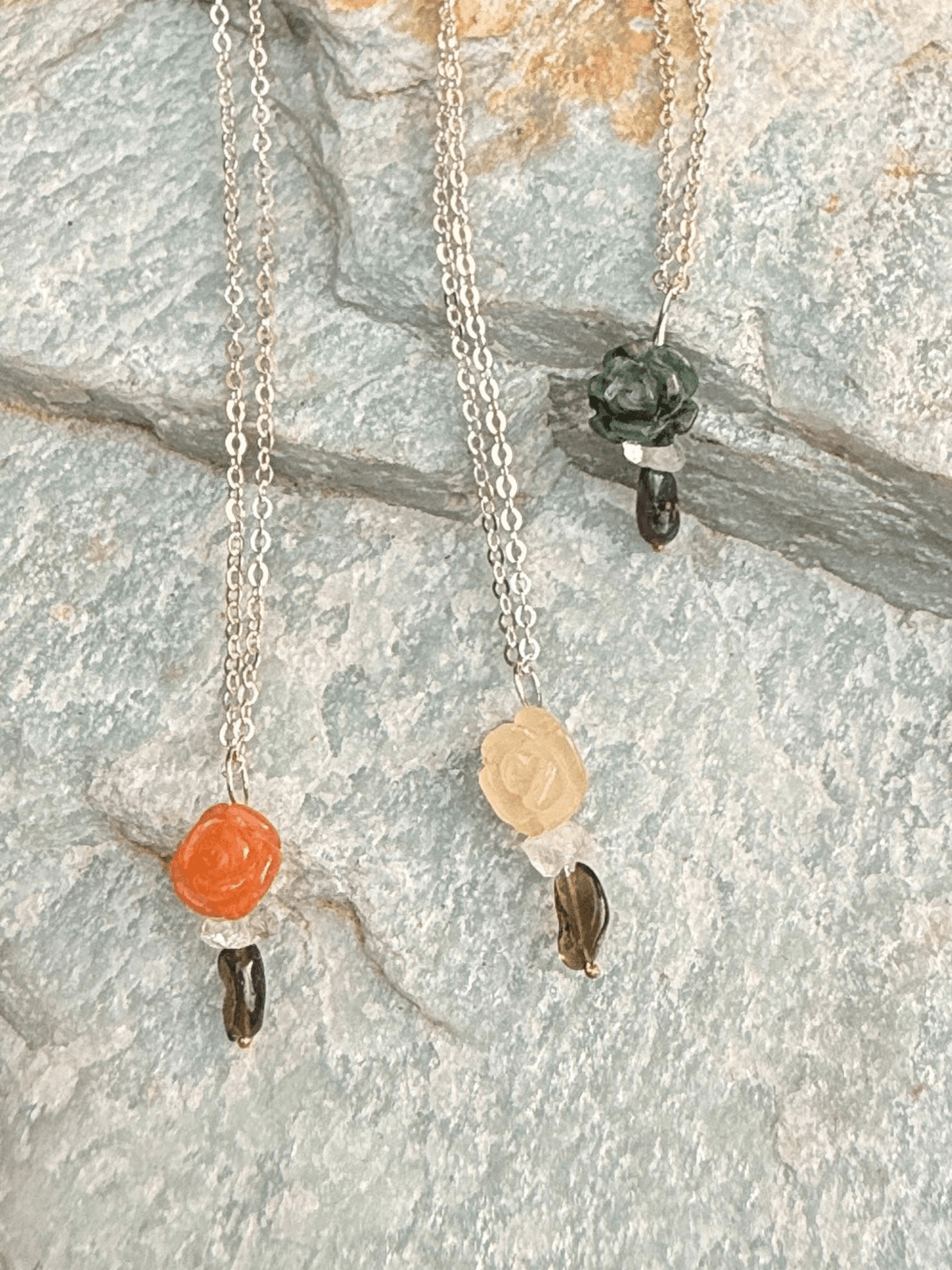 Jade Rosette, Herkimer Diamond and Opal Pendant - Chocolate and Steel