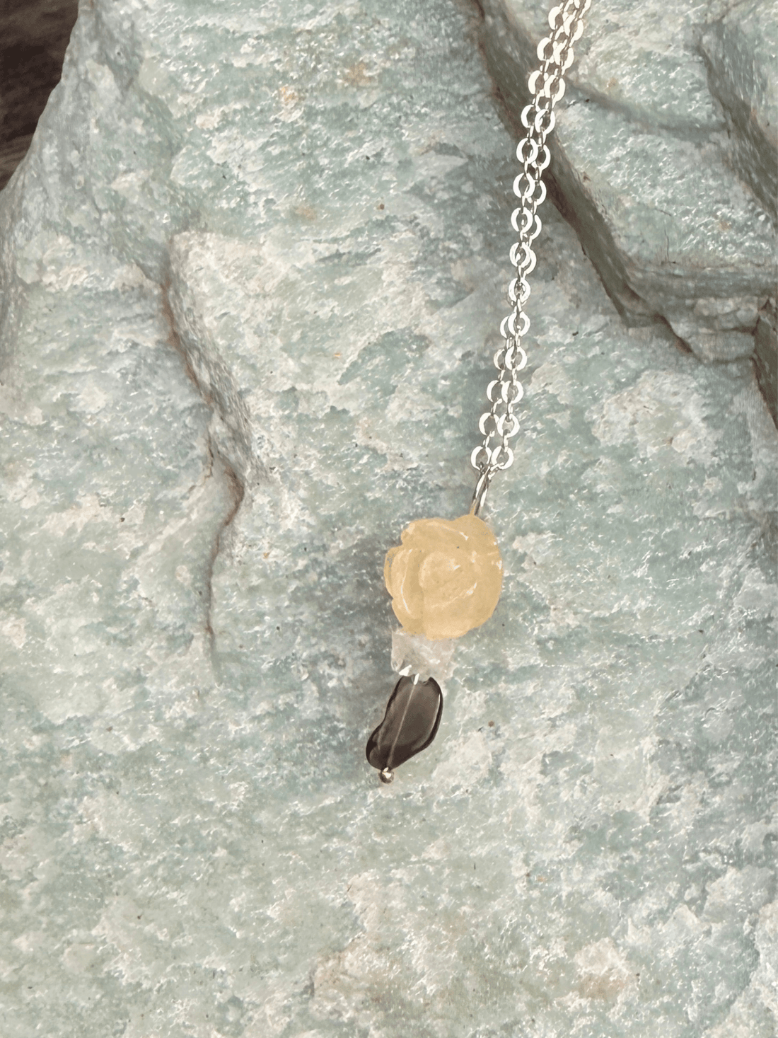 Jade Rosette, Herkimer Diamond and Opal Pendant - Chocolate and Steel