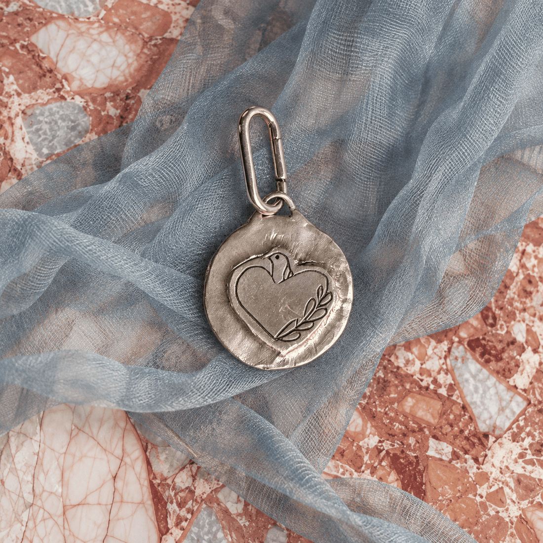 Little Bird Heart Pendant — Hand-Carved - One of a Kind - Chocolate and Steel