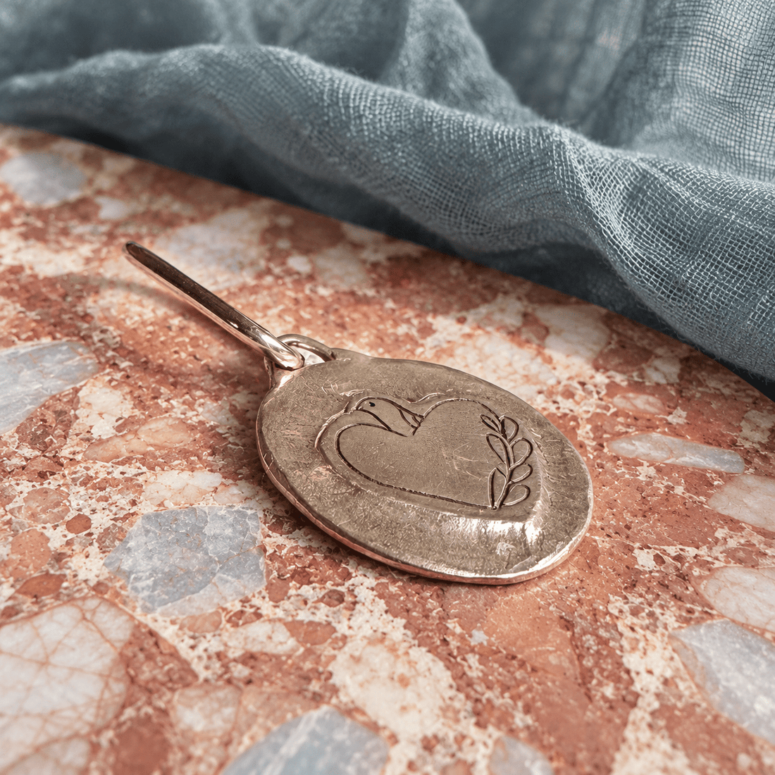 Little Bird Heart Pendant — Hand-Carved - One of a Kind - Chocolate and Steel