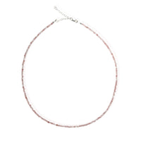 Margo Strawberry Quartz Beaded Necklace - Chocolate and Steel
