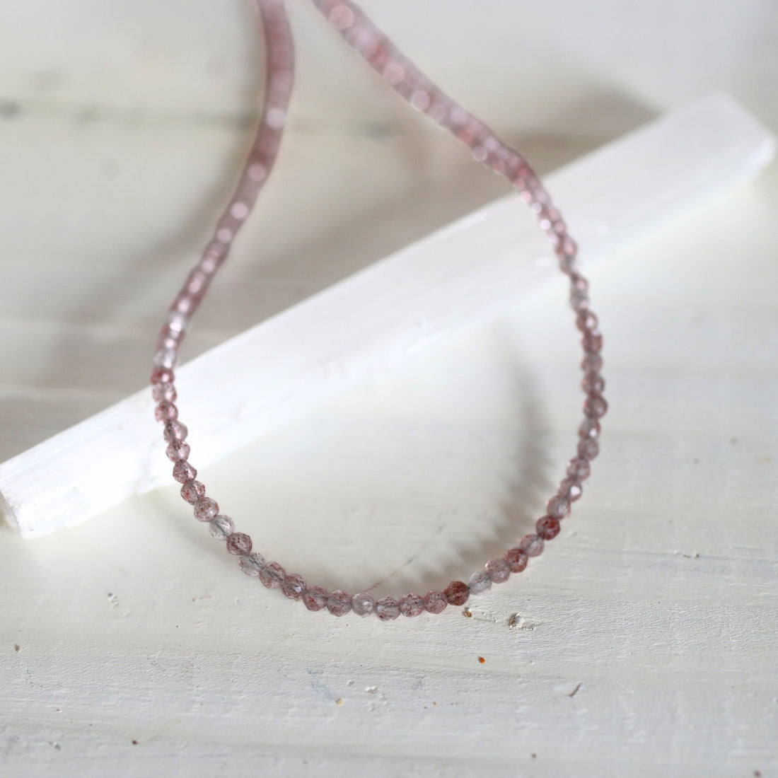 Margo Strawberry Quartz Beaded Necklace - Chocolate and Steel