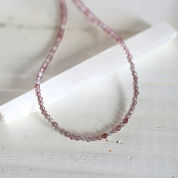 Margo Strawberry Quartz Beaded Necklace - Chocolate and Steel