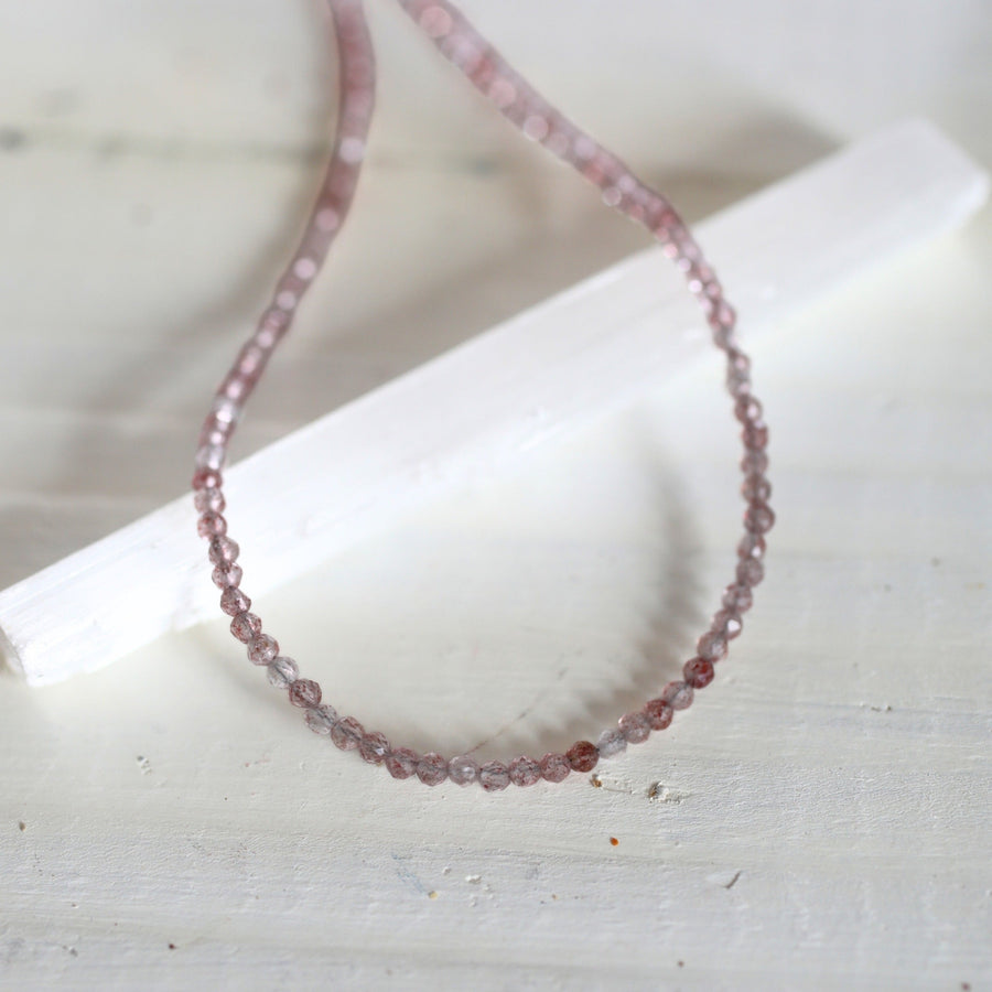 Margo Strawberry Quartz Beaded Necklace - Chocolate and Steel