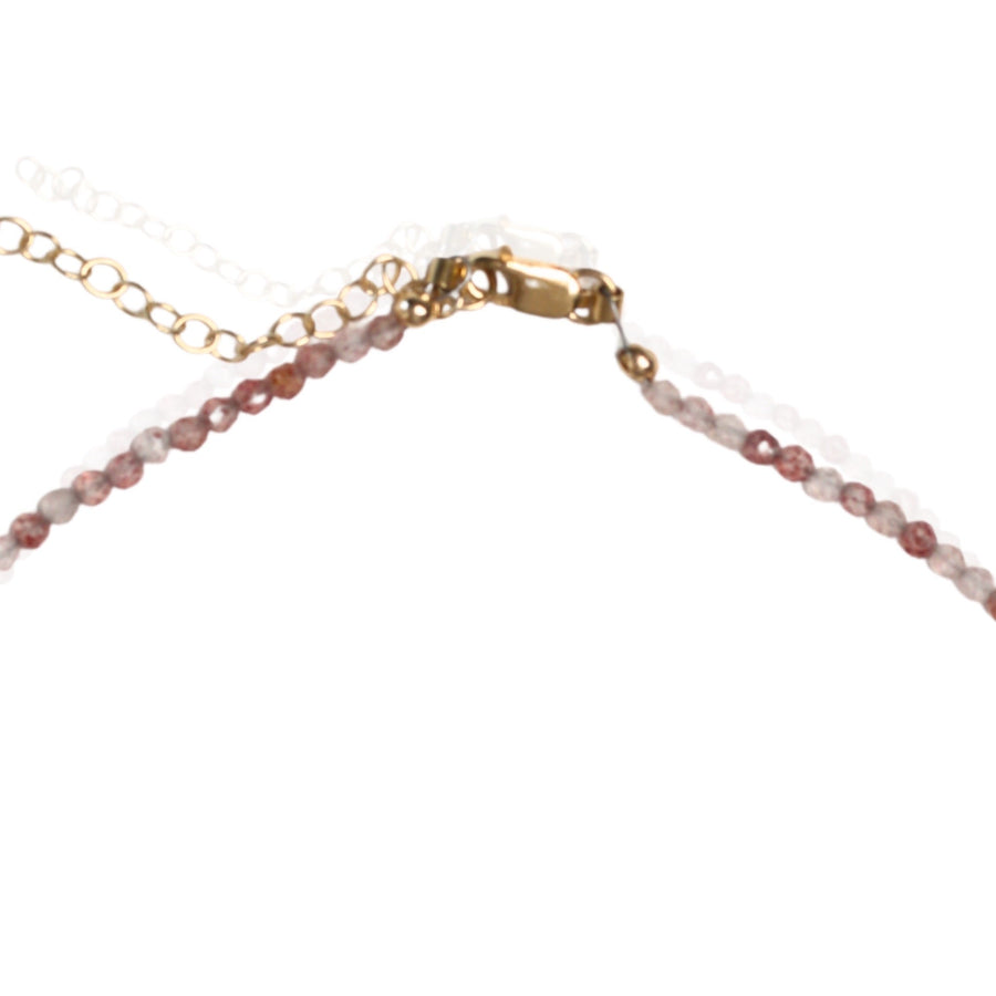 Margo Strawberry Quartz Beaded Necklace - Chocolate and Steel