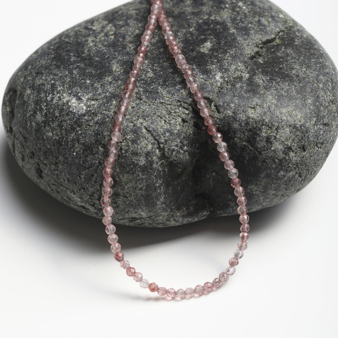 Margo Strawberry Quartz Beaded Necklace - Chocolate and Steel