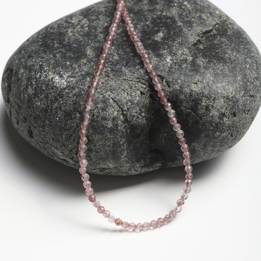 Margo Strawberry Quartz Beaded Necklace - Chocolate and Steel